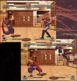 Screenshots showing Hiryu doing a wire attack, possibly his "Chain Sickle" move.