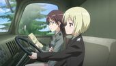 Erica and Gertrud in a vehicle