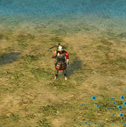 A crossbowman near a river.