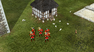 A squad of crossbowmen guarding a granary.