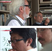 Hayao scolds his key staff that they must not abandon the studio's production site following the deadly March 11, 2011 earthquake and tsunami.