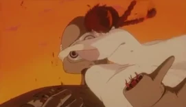 Sheeta trying to stop the robot she summoned.