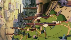 Soldiers firing from the ravine railroad.