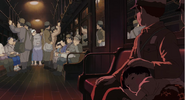 Seita's spirit with Setsuko on the train with many passengers.