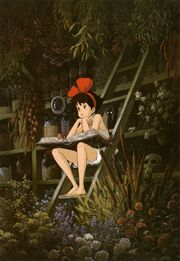 Kiki's Delivery Service - Kiki sits on lader