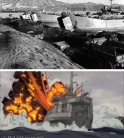 US Archive photo of a carrier at Hungham Beach in North Korea in December 1950.  father was aboard a Landing Ship, Tank (LST) maritime transport before he was tragically killed by a mine.