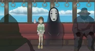 Chihiro, sitting with No Face on the train to Swamp Bottom (Cel Art)