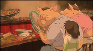 Chihiro sees parents transformed the pig