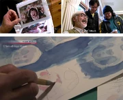 Miyazaki laughs upon seeing Kondō's daughter Fuki, which helped serve as inspiration for Ponyo's carefree attitude.