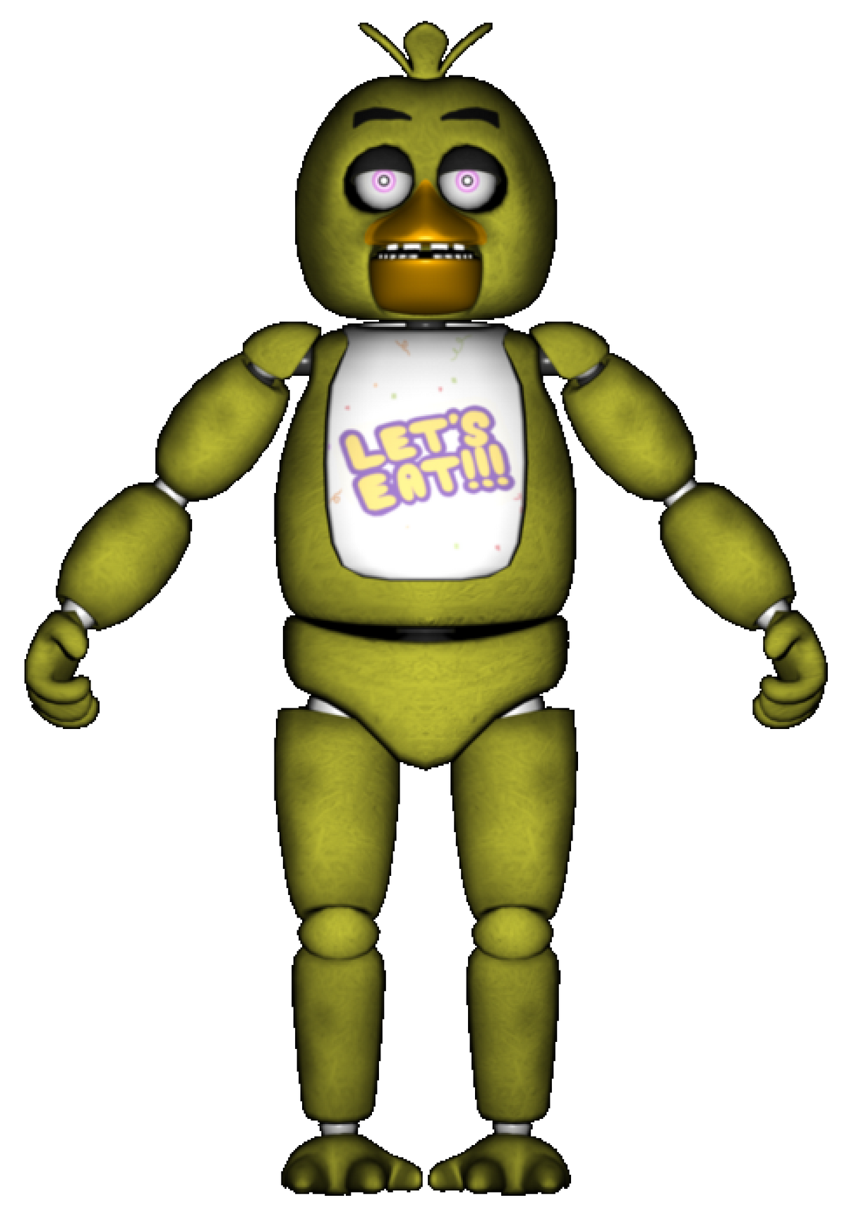 205046 - safe, artist:bootsdotexe, withered chica (fnaf), animatronic,  bird, chicken, fictional species, galliform, robot, five nights at  freddy's, 2017, bib, eyelashes, female, looking at you, purple eyes,  signature, simple background, solo, transparent