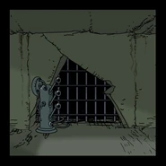 Изображение из SNEE из не выпущенной зоны. Это изображение показывает секцию, где, возможно, будет система камер, которая проложена через сломанную секцию в стене, закрытую стальной решёткой. (Теперь известная как 051 - Туннель Уробороса.)