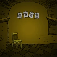 Эта комната не походит ни на что, что мы видели прежде, но здесь есть четыре листа на стене. (Теперь известная как 076 - Дорожная комната.)