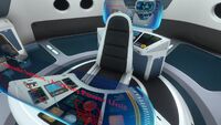 Close-up of the command chair with both holographic system displays