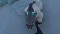 The player interacting with the Snow Stalker Baby.