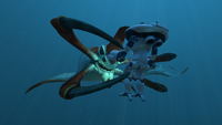 A Reaper Leviathan attacking a Prawn Suit