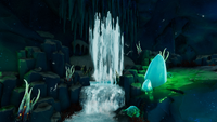 The underground waterfall found in one of the temperate caves