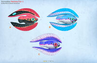 Red, Blue (Unused), and Purple Feather Fish - by Alex Ries