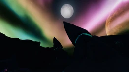 Арктические шпили во время северного сияния.