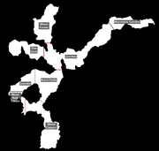 A map of the Lost River with the locations of its seven sub-biomes labeled