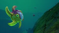 A Spinner Fish fleeing from a Noot Fish in the Lilypad Islands