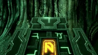 The player inserting the Orange Tablet into the Lost River Laboratory Forcefield Control