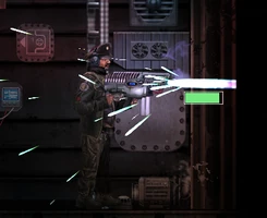 A plasma cutter being used to destroy a wall.