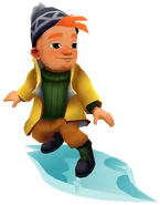 Bjarki in his Fisher Outfit surfing on Glacier