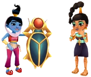 Amira in her Genie Outfit giving Scarab to Jasmine in her Ankh Outfit