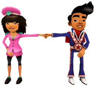 Rex in his Show Outfit fist bumping Mina in her Pop Outfit