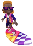 Phoenix in his Party Business Outfit surfing on Retro Wave