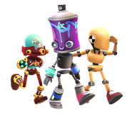 Dummy with Tankbot in its Inca Outfit and Spraybot