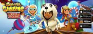 Jake, Elf Tricky and Malik in the Subway Surfers: Winter Holiday banner