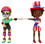 Olivia in her Derby Macabre Outfit fist bumping Lauren in her Tally Outfit