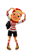 Olivia in her Skate Outfit doing a heart pose