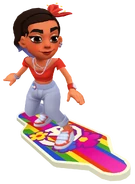 Rosa in her Ceibo Outfit surfing on Groovy