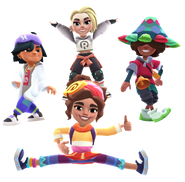 Faiza, Stevie, Catrine, and Hamza in Beach Please pose