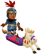 Wayne in his Knight Outfit surfing on Stallion