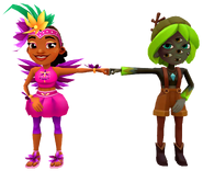 Carmen in her Shake Outfit fist bumping Morgan in her Swamp Mystery Outfit