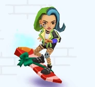 Skye surfing on Shiny Surprise