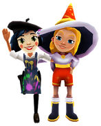 Coco in her Art Outfit and Freya in her Winter Magic Outfit side hugging
