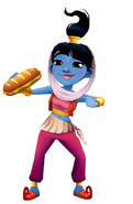 Amira in her Genie Outfit with Jake's sandwich pose