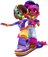 Rocky and Rani surfing on a Blue Riff