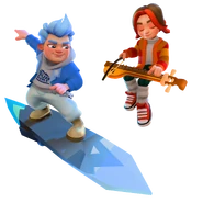 Sindri playing his langspil while Leif is Surfing on Icicle