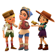 Olivia, Mala and Liu in her Birdwatcher Outfit