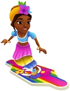 Ramona in her Piña Outfit surfing on Groovy