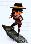 Rosa in her Fox Outfit surfing on Casket