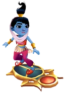 Amira in her Genie Outfit surfing on Scarab
