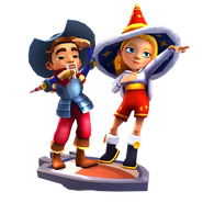 Freya in her Winter Magic Outfit with Diego in his Chivalry Outfit on Ghastly Glider