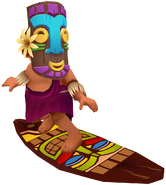 Izzy in his Laki Outfit surfing on Tiki