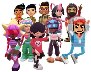 Rex, Ace, Andy in his The Great Outdoors Outfit, Ji-Yeong, Akira, Astra, Yuto, Pixel Jake, Meggan, and Hammy Bee with Woman's Elevated Crew Offer pose